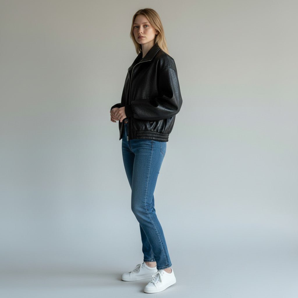 GIUBBINO IN ECOPELLE OPERATO SUSY MIX - XE BLU Abbigliamento Donna