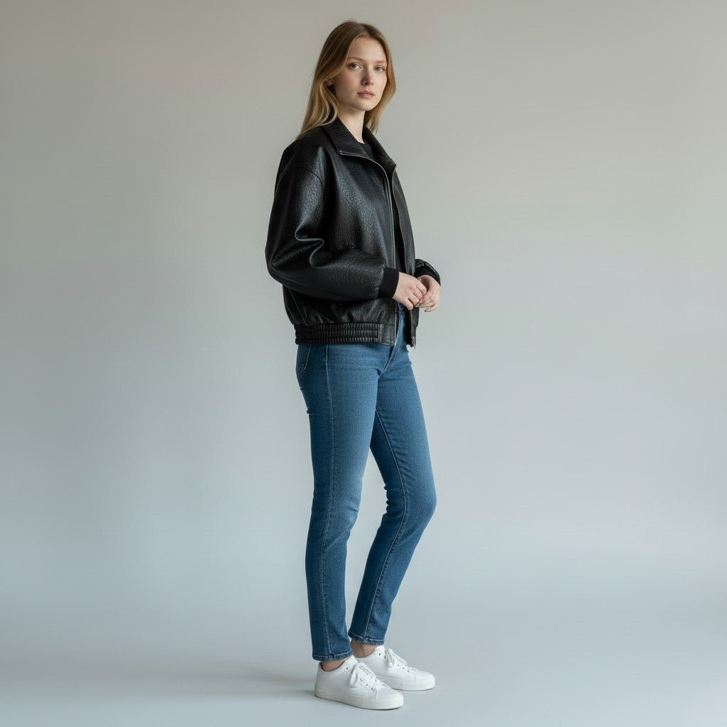 GIUBBINO IN ECOPELLE OPERATO SUSY MIX - XE BLU Abbigliamento Donna