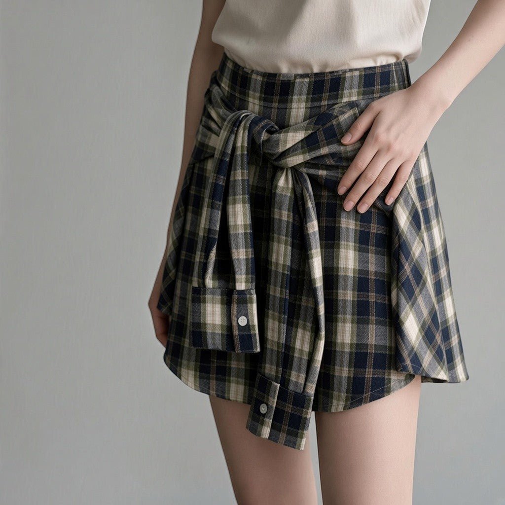 GONNA CORTA CHECK HAVEONE - XE BLU Abbigliamento Donna