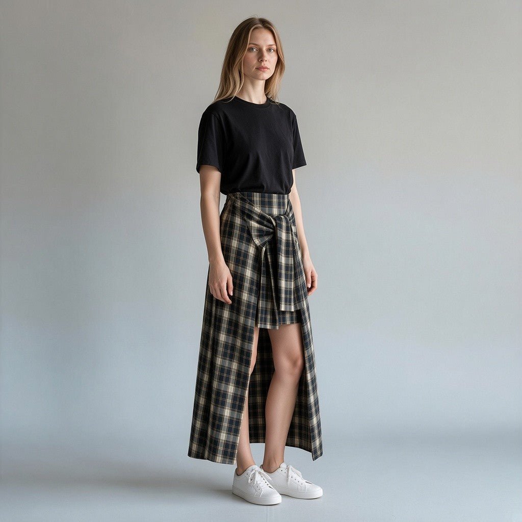 GONNA LUNGA CHECK ALLACCIATA HAVEONE - XE BLU Abbigliamento Donna