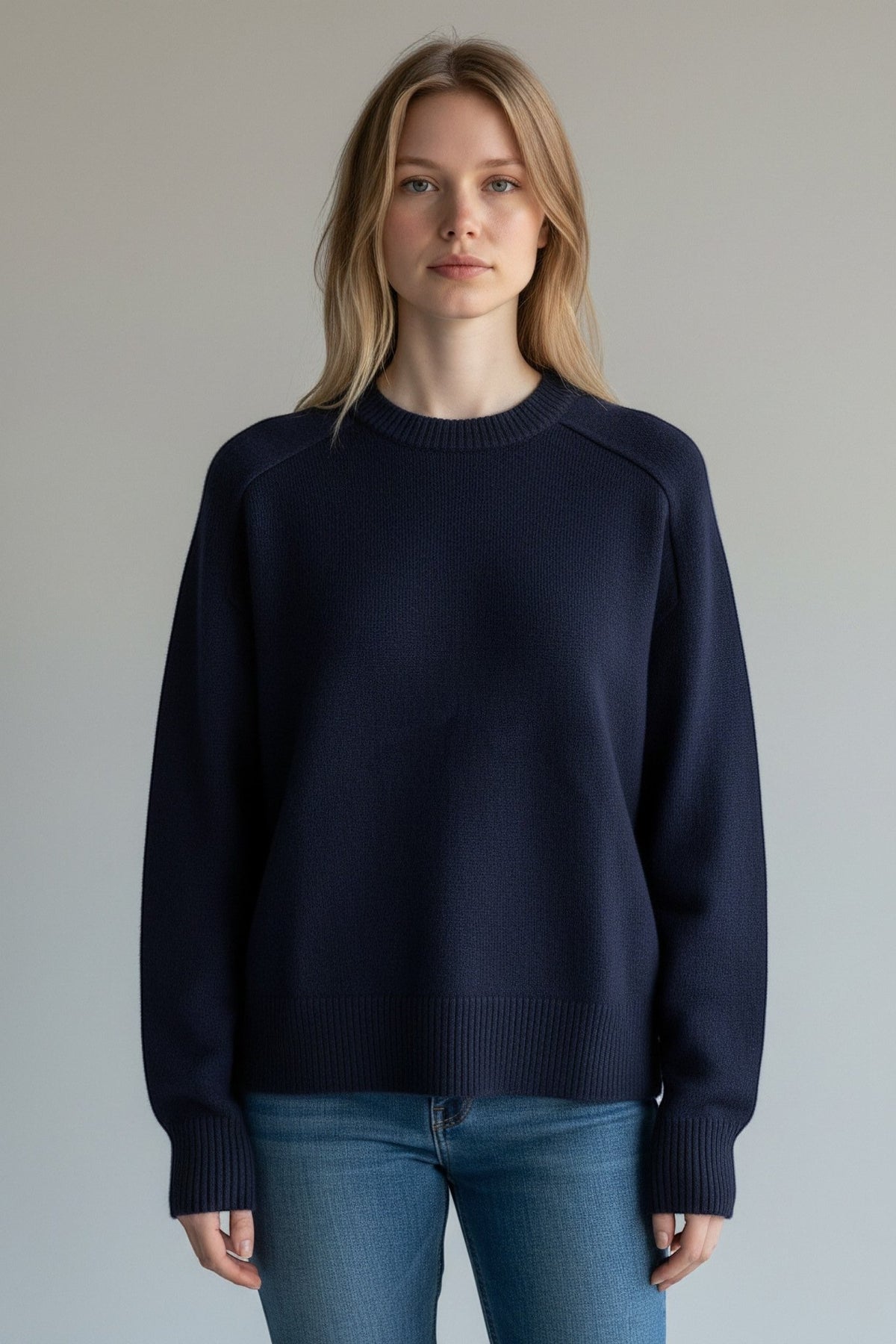 MAGLIA GIROCOLLO OVER TENSIONE IN - XE BLU Abbigliamento Donna