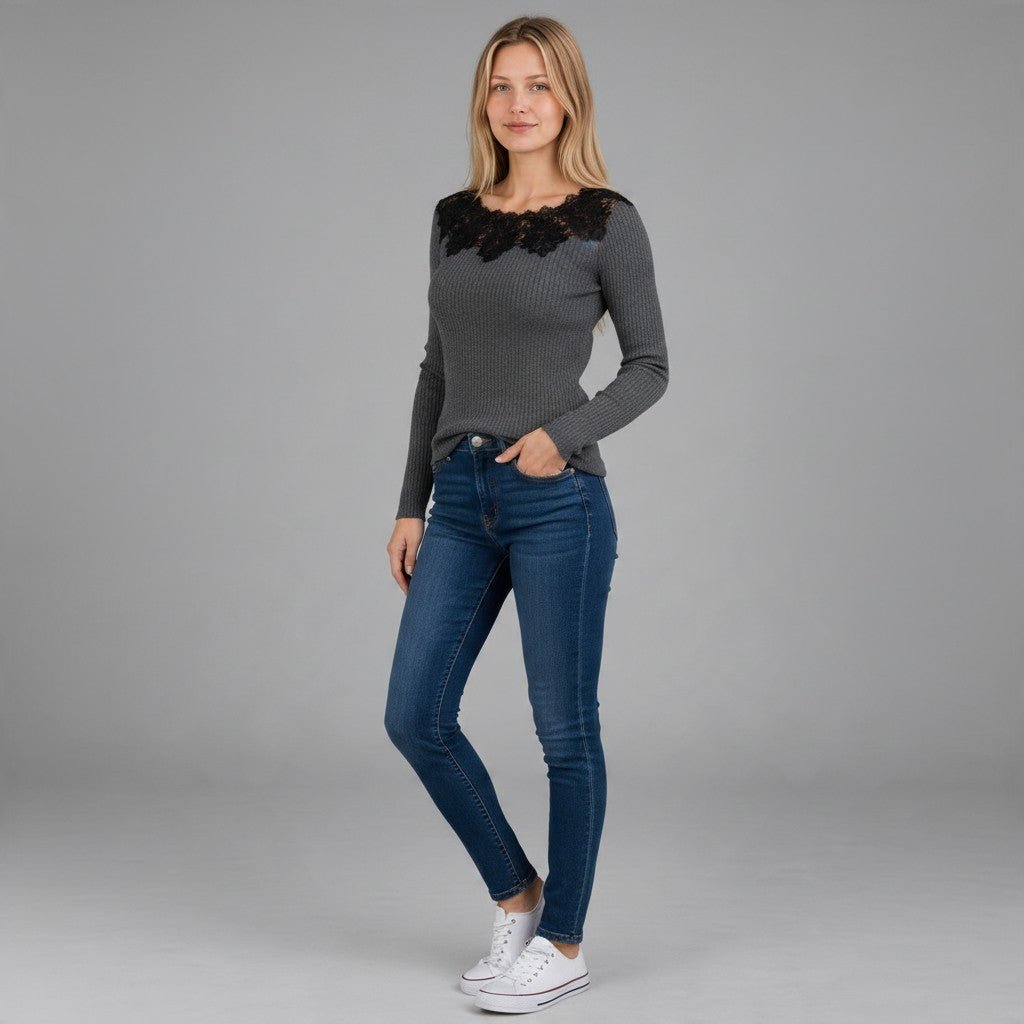 MAGLIA INSERTO IN PIZZO HAVEONE - XE BLU Abbigliamento Donna