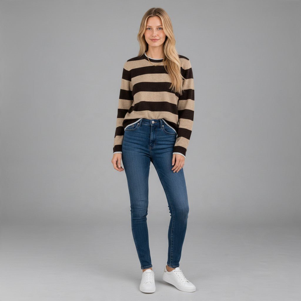 MAGLIA RIGA LARGA SUSY MIX - XE BLU Abbigliamento Donna