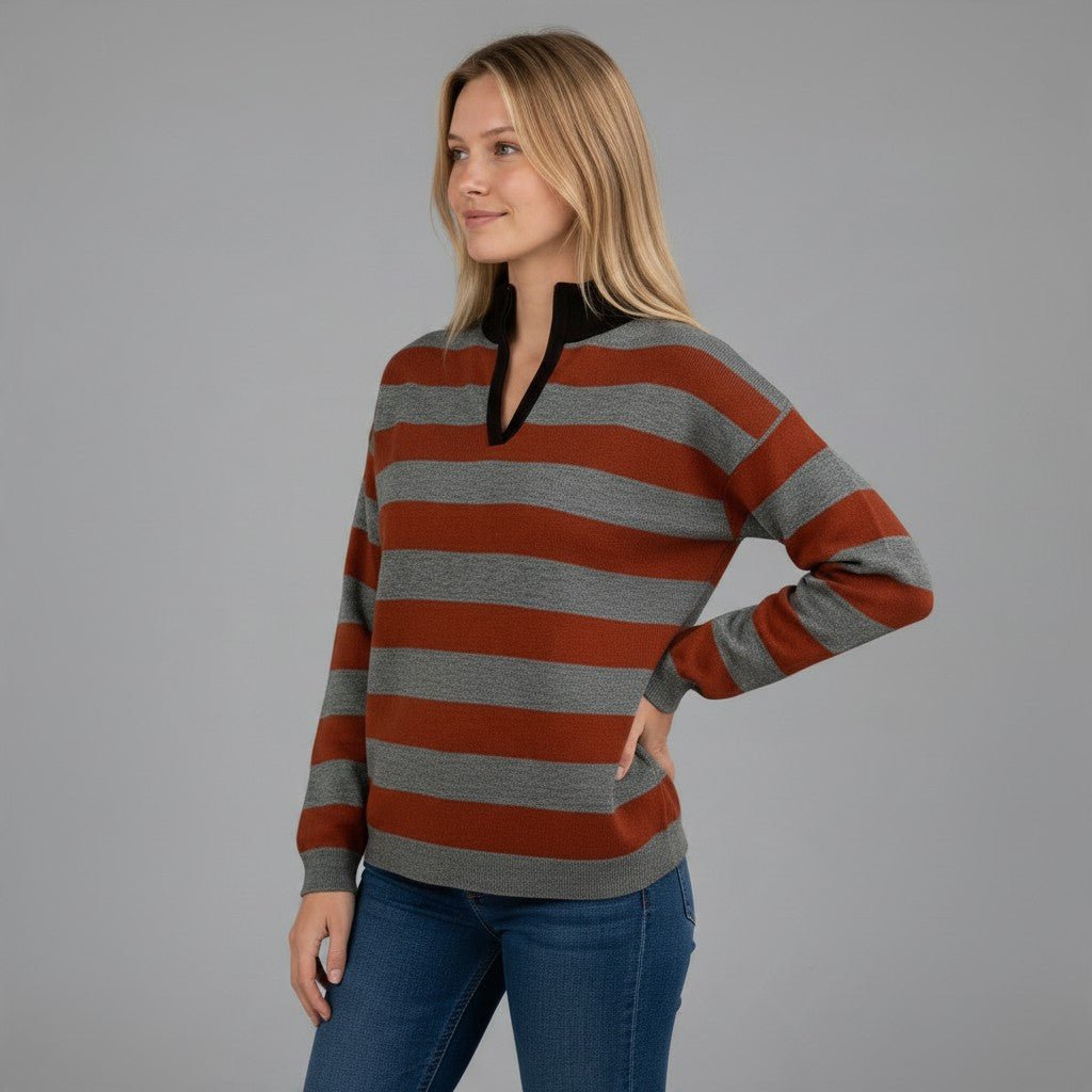 MAGLIA RIGATA CON COLLETTO VICOLO - XE BLU Abbigliamento Donna