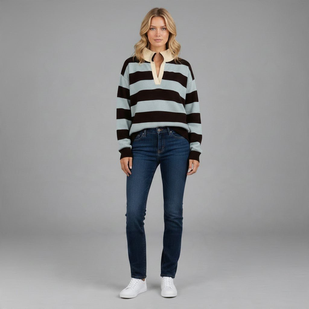 MAGLIA RIGATA CON COLLETTO VICOLO - XE BLU Abbigliamento Donna