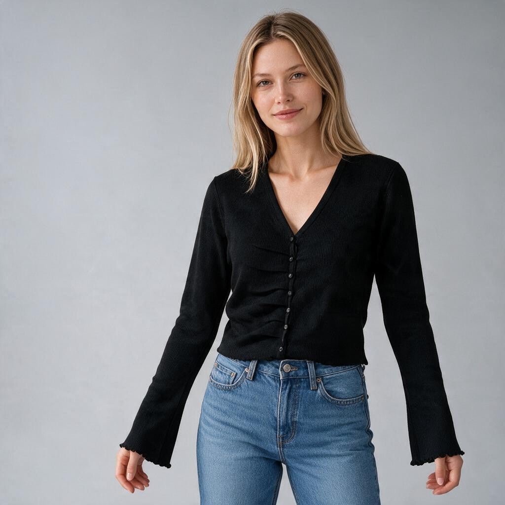 MAGLIA SCOLLO A V CON BOTTONCINI HAVEONE - XE BLU Abbigliamento Donna