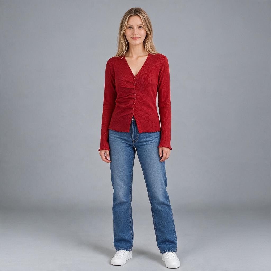MAGLIA SCOLLO A V CON BOTTONCINI HAVEONE - XE BLU Abbigliamento Donna