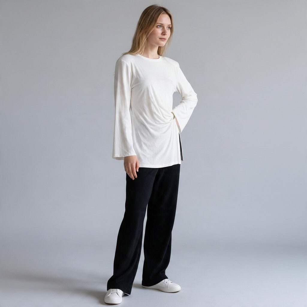 MAGLIETTA DRAPPEGGIATA CON DETTAGLIO DORATO TENSIONE IN - XE BLU Abbigliamento Donna