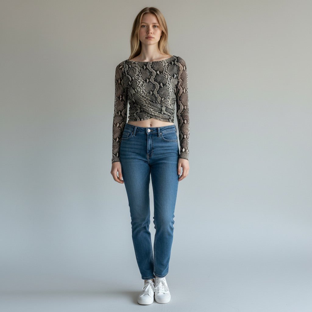 MAGLIETTA IN TULLE PITONATA HAVEONE - XE BLU Abbigliamento Donna