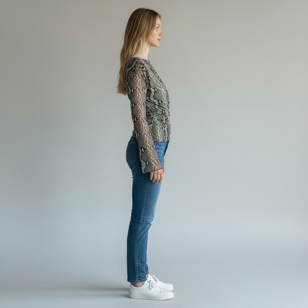 MAGLIETTA IN TULLE PITONATA HAVEONE - XE BLU Abbigliamento Donna