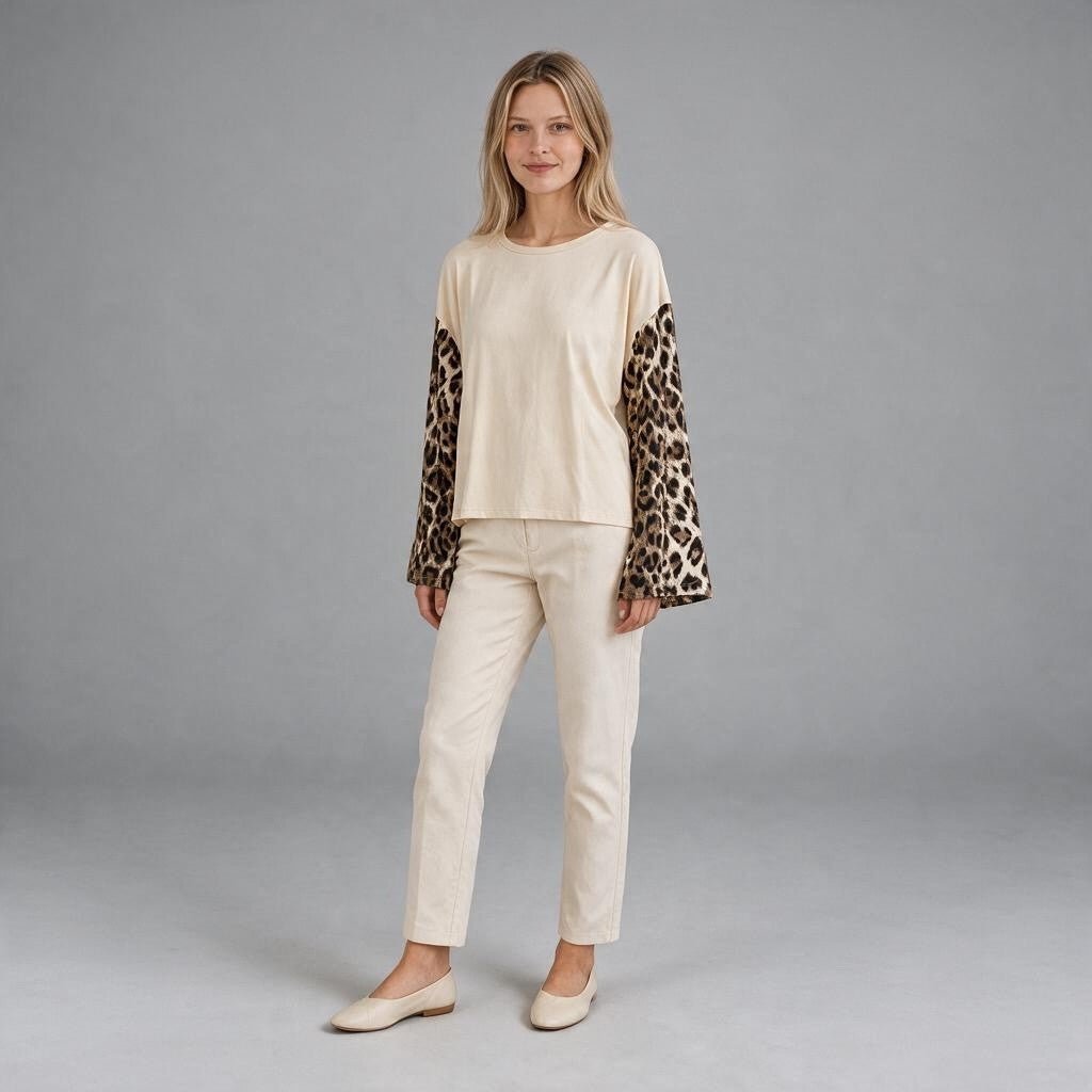 MAGLIETTA MACULATA CON MANICA A CAMPANA HAVEONE - XE BLU Abbigliamento Donna