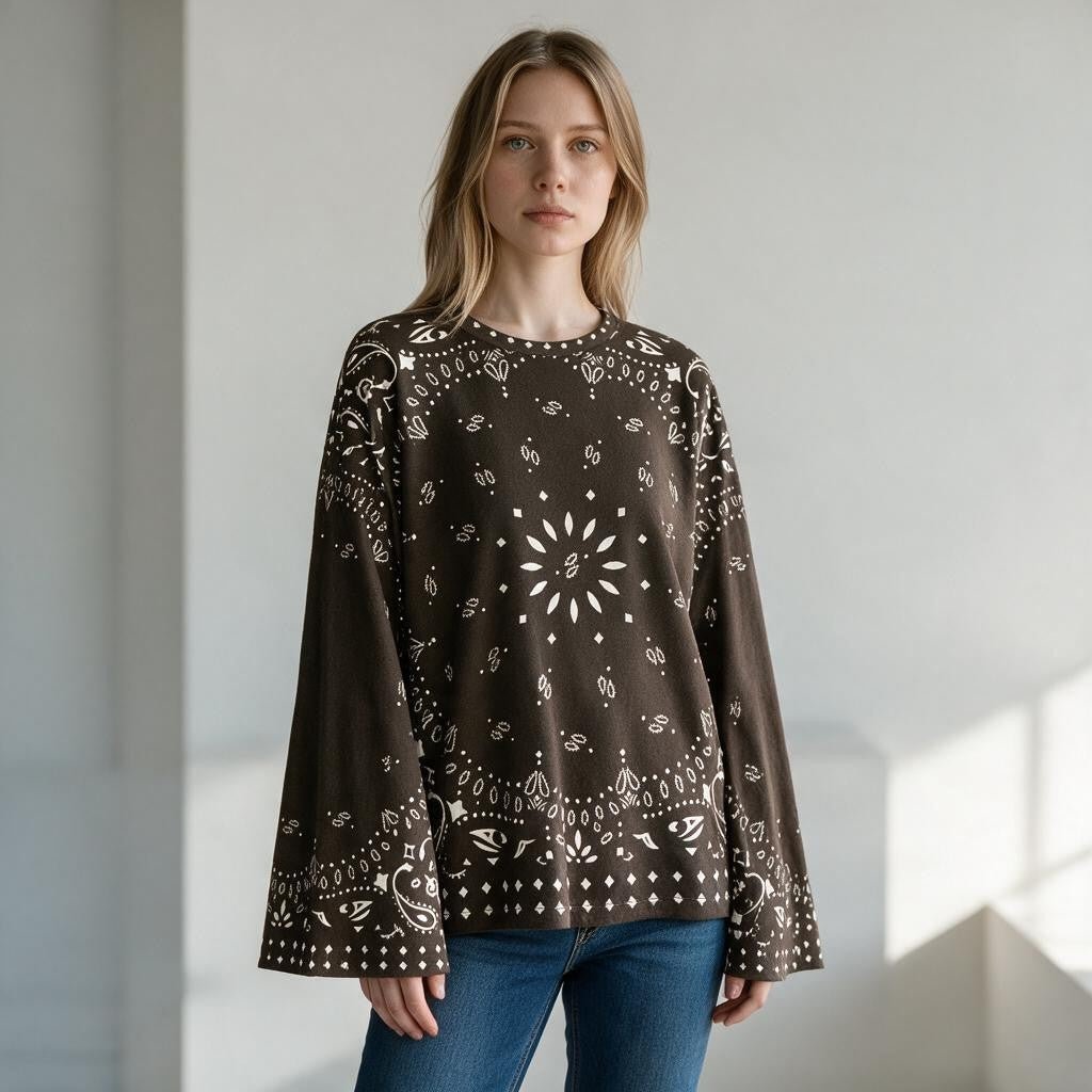 MAGLIETTA MANICA A CAMPANA STAMPA BANDANA HAVEONE - XE BLU Abbigliamento Donna