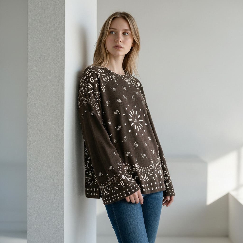 MAGLIETTA MANICA A CAMPANA STAMPA BANDANA HAVEONE - XE BLU Abbigliamento Donna
