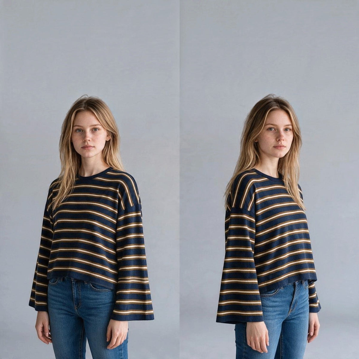 MAGLIETTA RIGATA CON MANICA A TULIPANO VICOLO - XE BLU Abbigliamento Donna