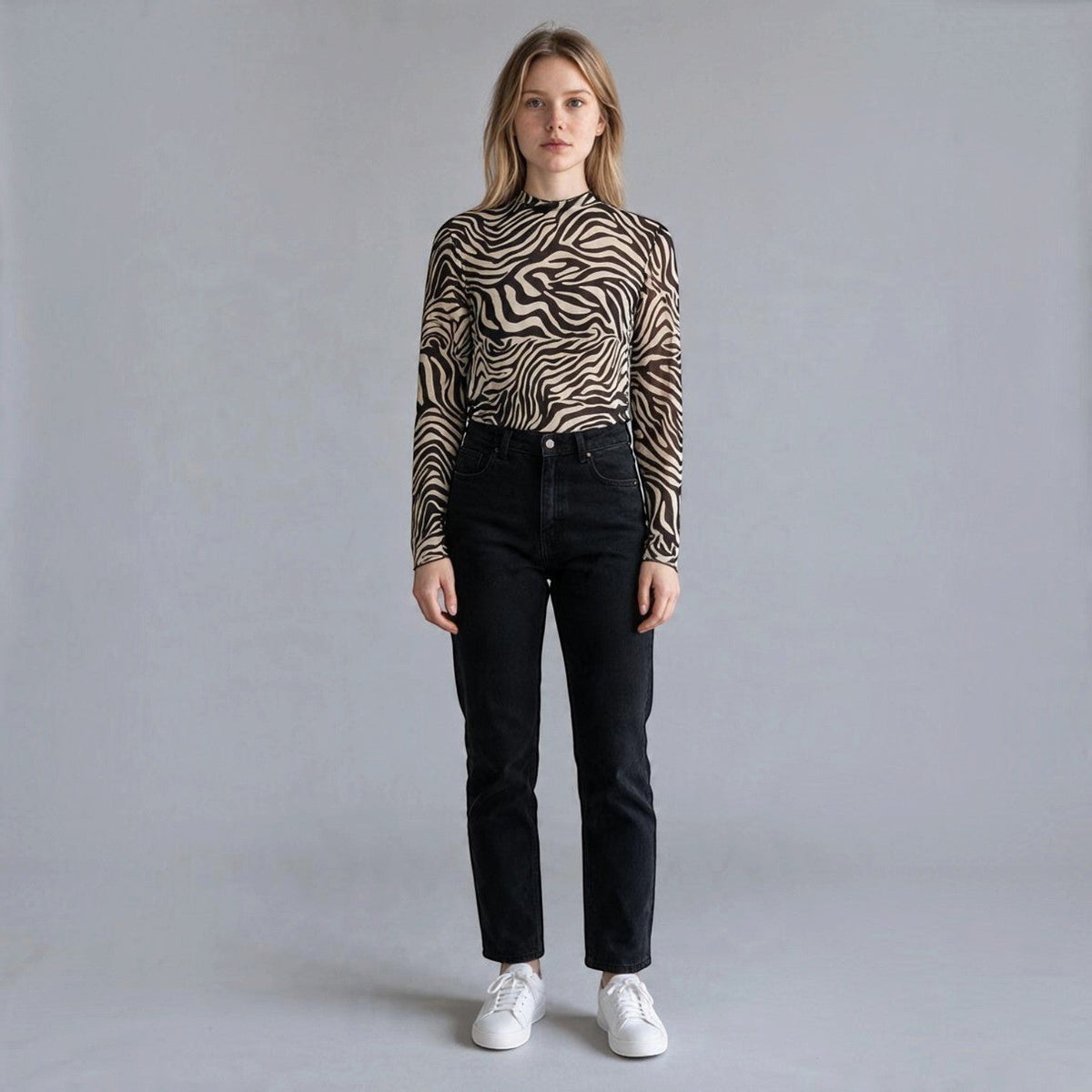 MAGLIETTA STAMPA ZEBRATA MISTO CASHMERE SUSY MIX - XE BLU Abbigliamento Donna