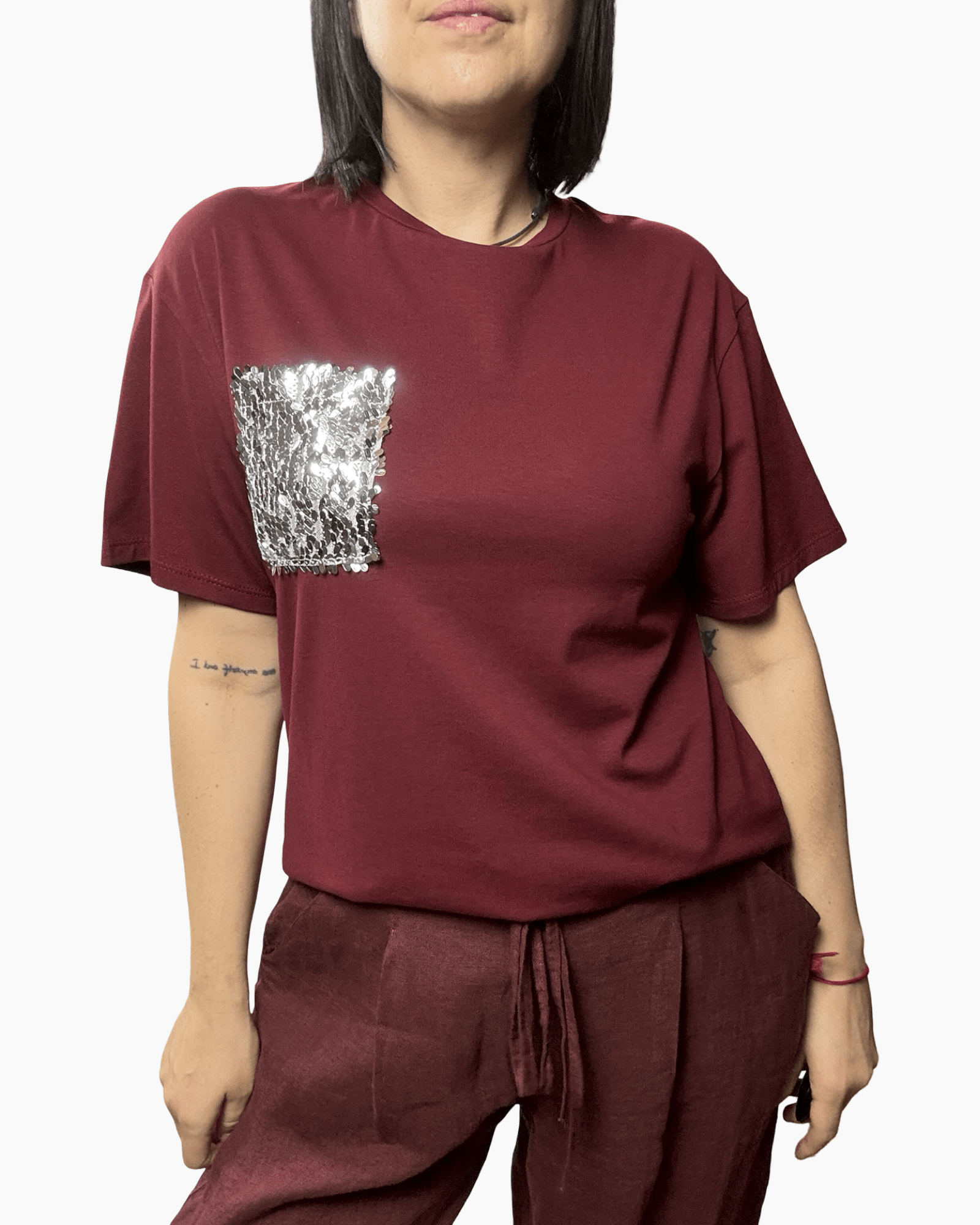 MAGLIETTA TASCA PAILLETTES GRANDI SUSY MIX - XE BLU ABBIGLIAMENTO