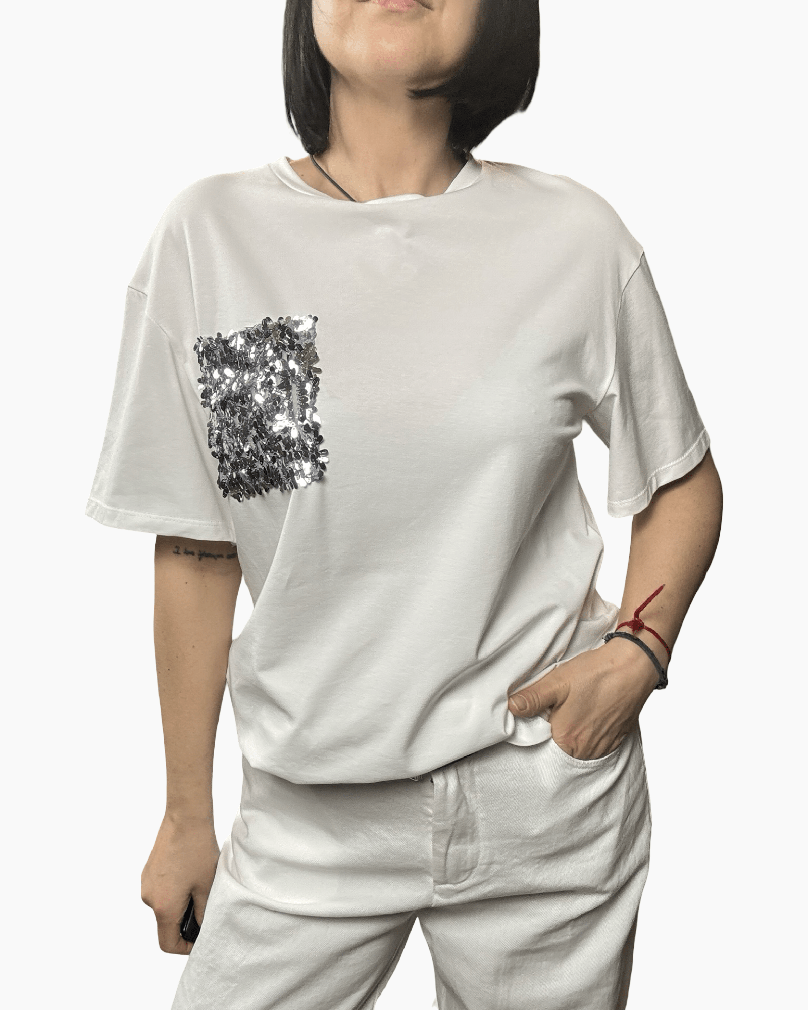 MAGLIETTA TASCA PAILLETTES GRANDI SUSY MIX - XE BLU ABBIGLIAMENTO