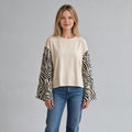 MAGLIETTA ZEBRATA CON MANICA A CAMPANA HAVEONE - XE BLU Abbigliamento Donna