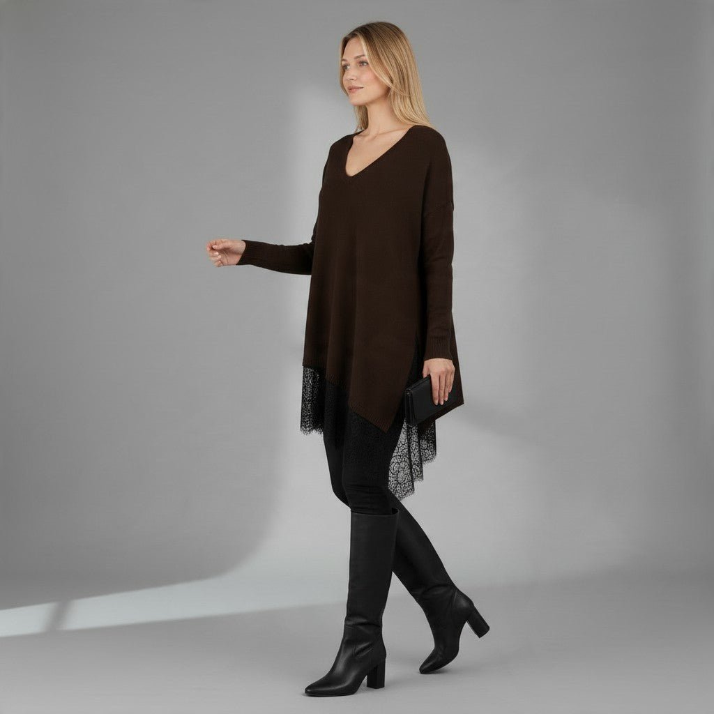 MAXI MAGLIA SBIEGA CON PIZZO VICOLO - XE BLU Abbigliamento Donna
