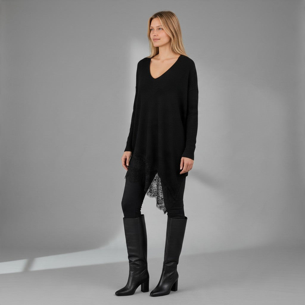 MAXI MAGLIA SBIEGA CON PIZZO VICOLO - XE BLU Abbigliamento Donna