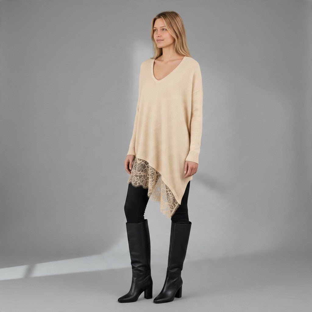 MAXI MAGLIA SBIEGA CON PIZZO VICOLO - XE BLU Abbigliamento Donna