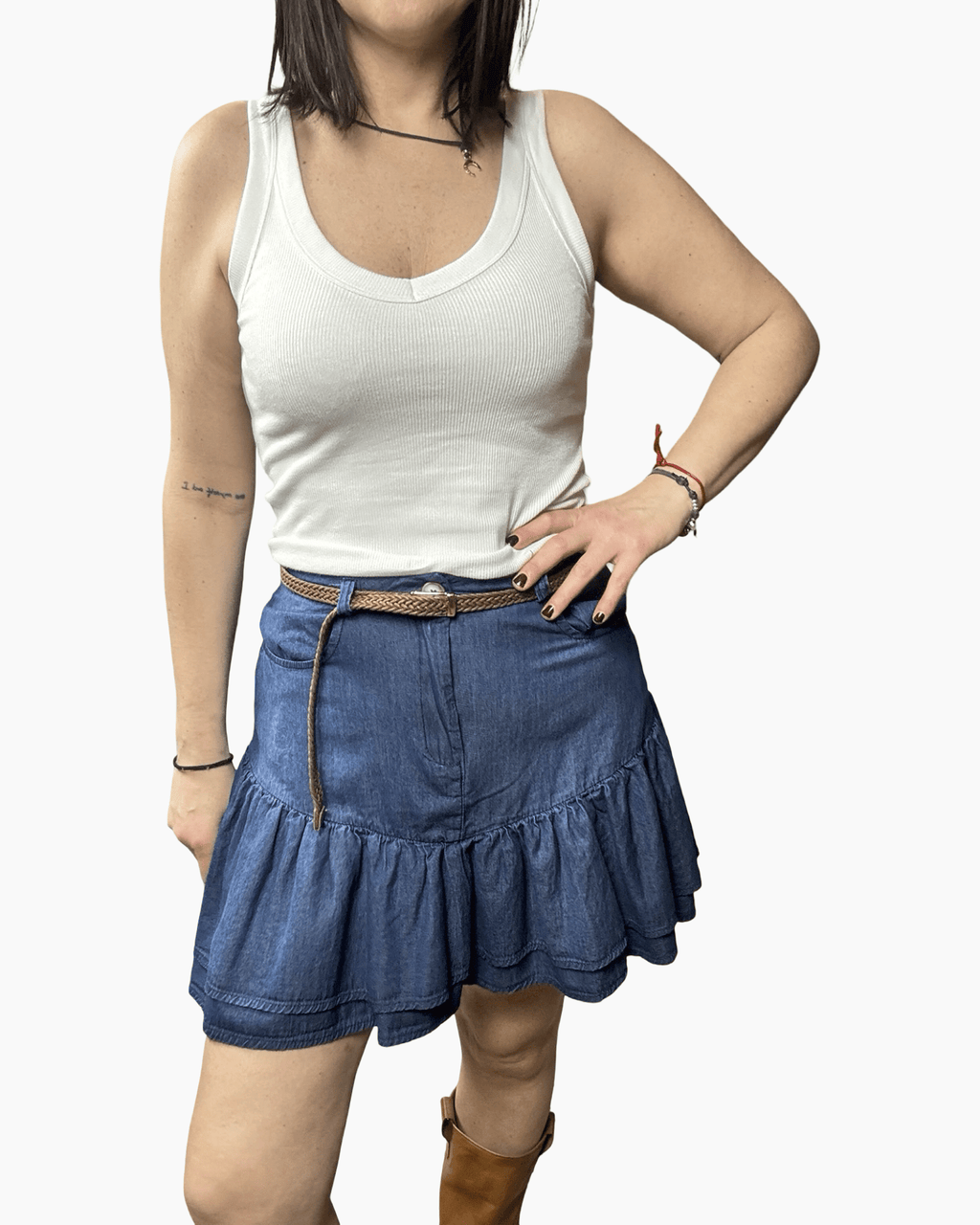 MINIGONNA IN CHAMBRAY SUSY MIX - XE BLU ABBIGLIAMENTO