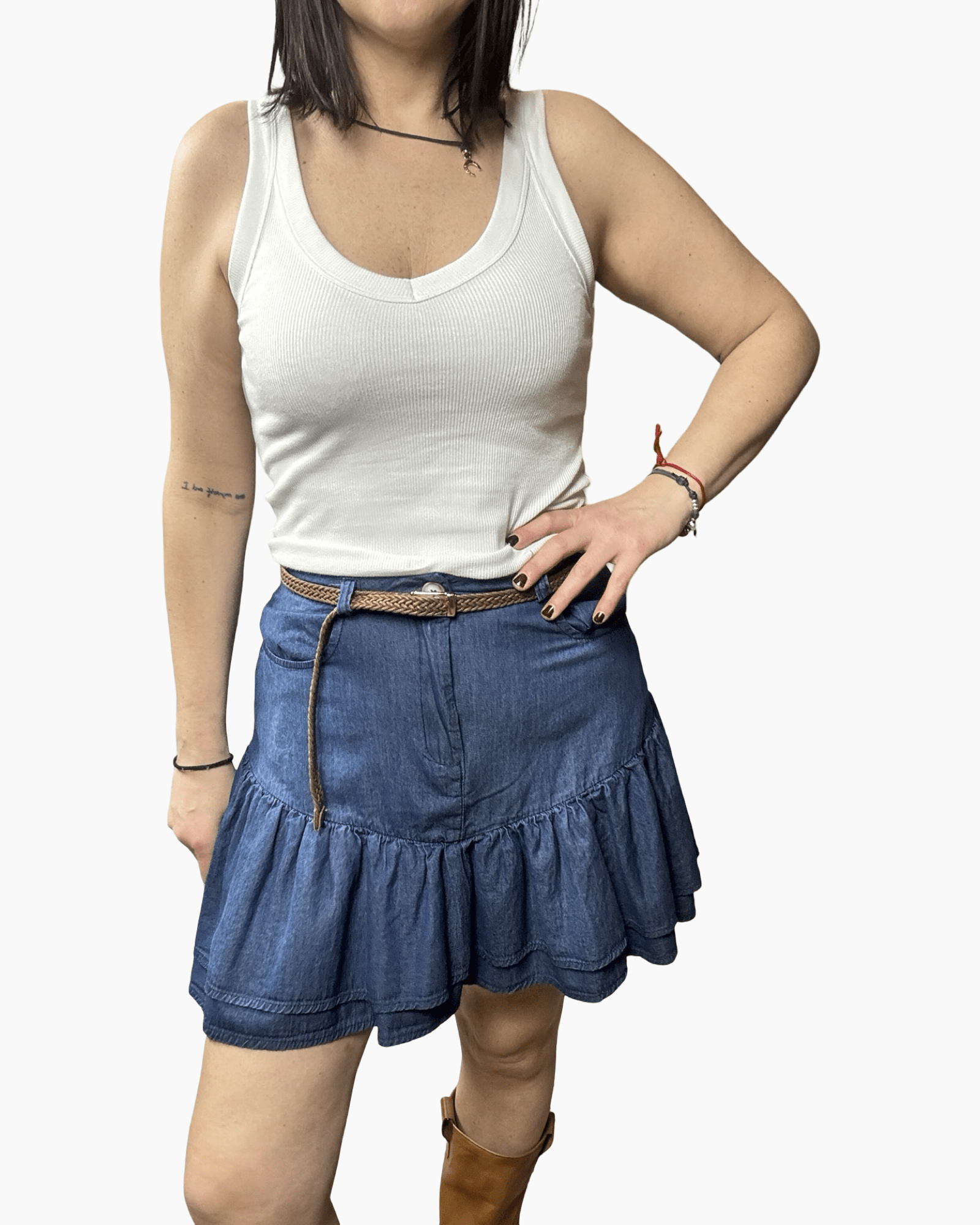 MINIGONNA IN CHAMBRAY SUSY MIX - XE BLU ABBIGLIAMENTO