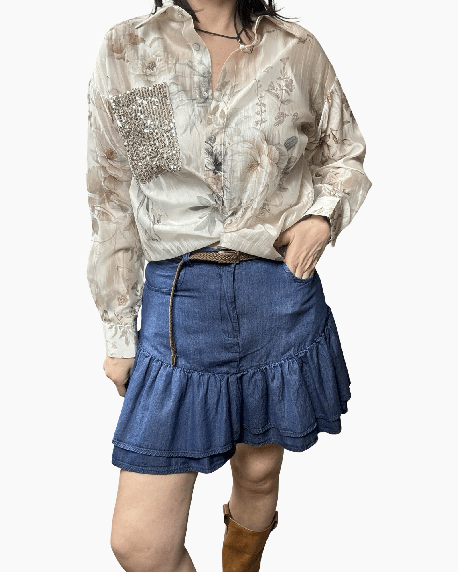 MINIGONNA IN CHAMBRAY SUSY MIX - XE BLU ABBIGLIAMENTO