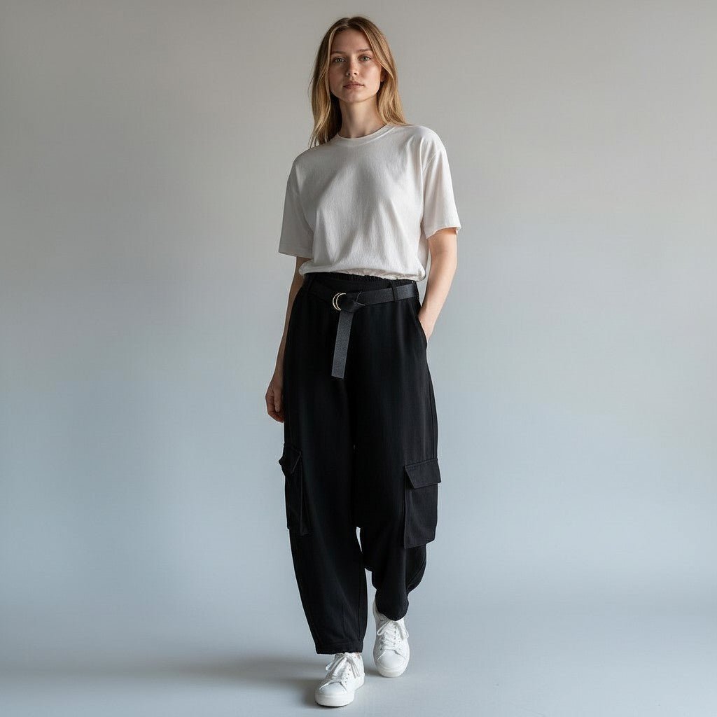 PANTALONE BALLOON CON TASCONI SUSY MIX - XE BLU Abbigliamento Donna