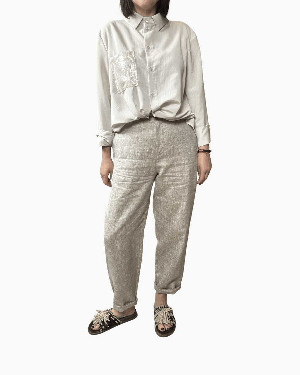 PANTALONE CARROT IN LINO VICOLO - XE BLU ABBIGLIAMENTO