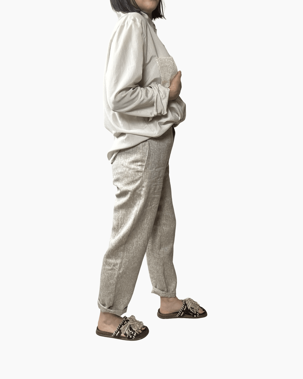 PANTALONE CARROT IN LINO VICOLO - XE BLU ABBIGLIAMENTO