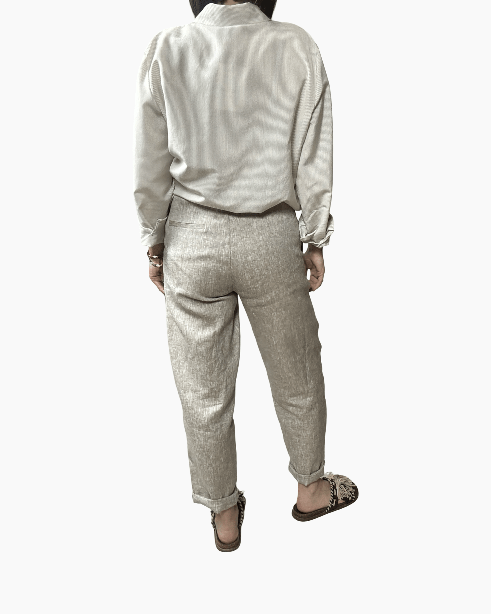 PANTALONE CARROT IN LINO VICOLO - XE BLU ABBIGLIAMENTO