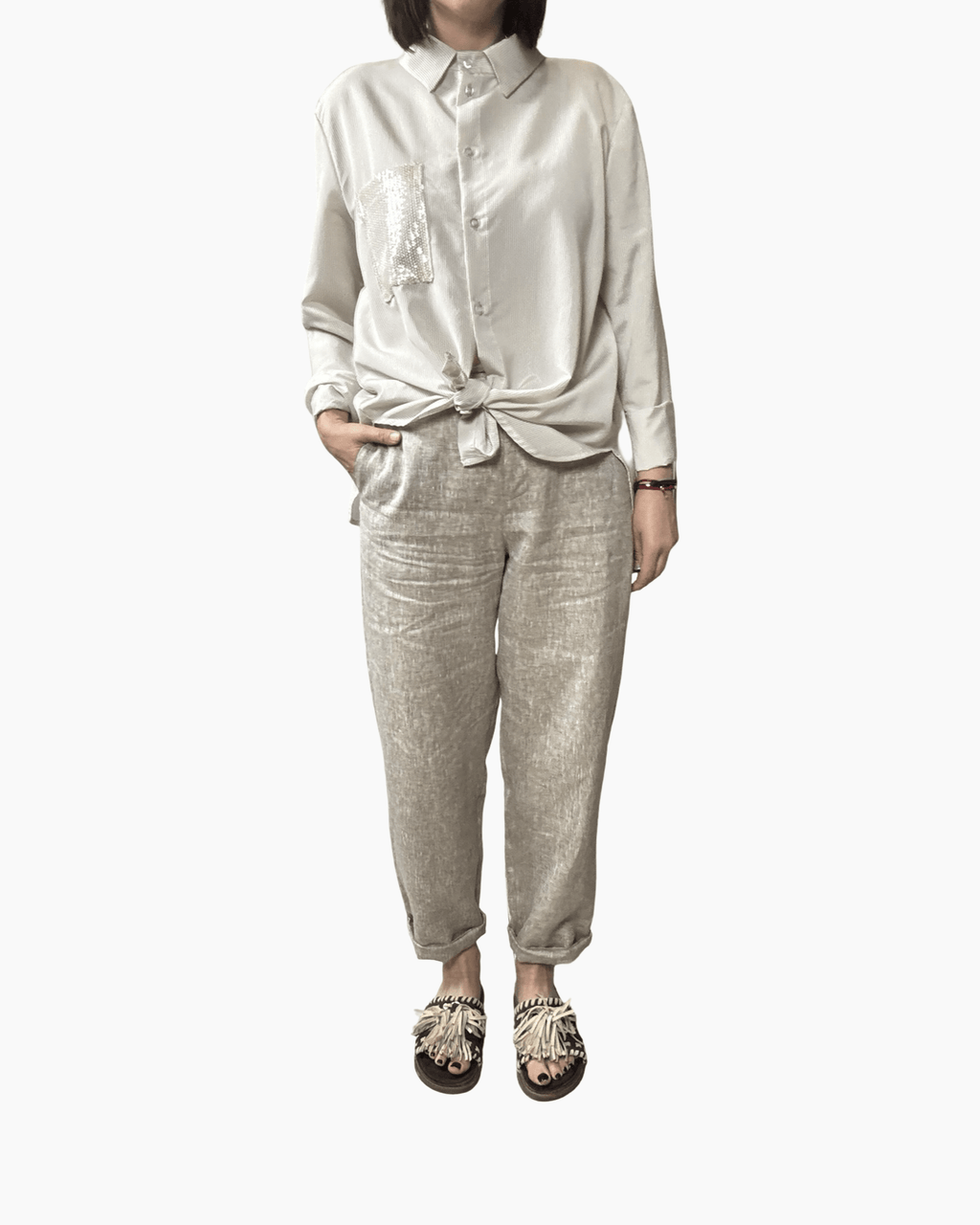 PANTALONE CARROT IN LINO VICOLO - XE BLU ABBIGLIAMENTO
