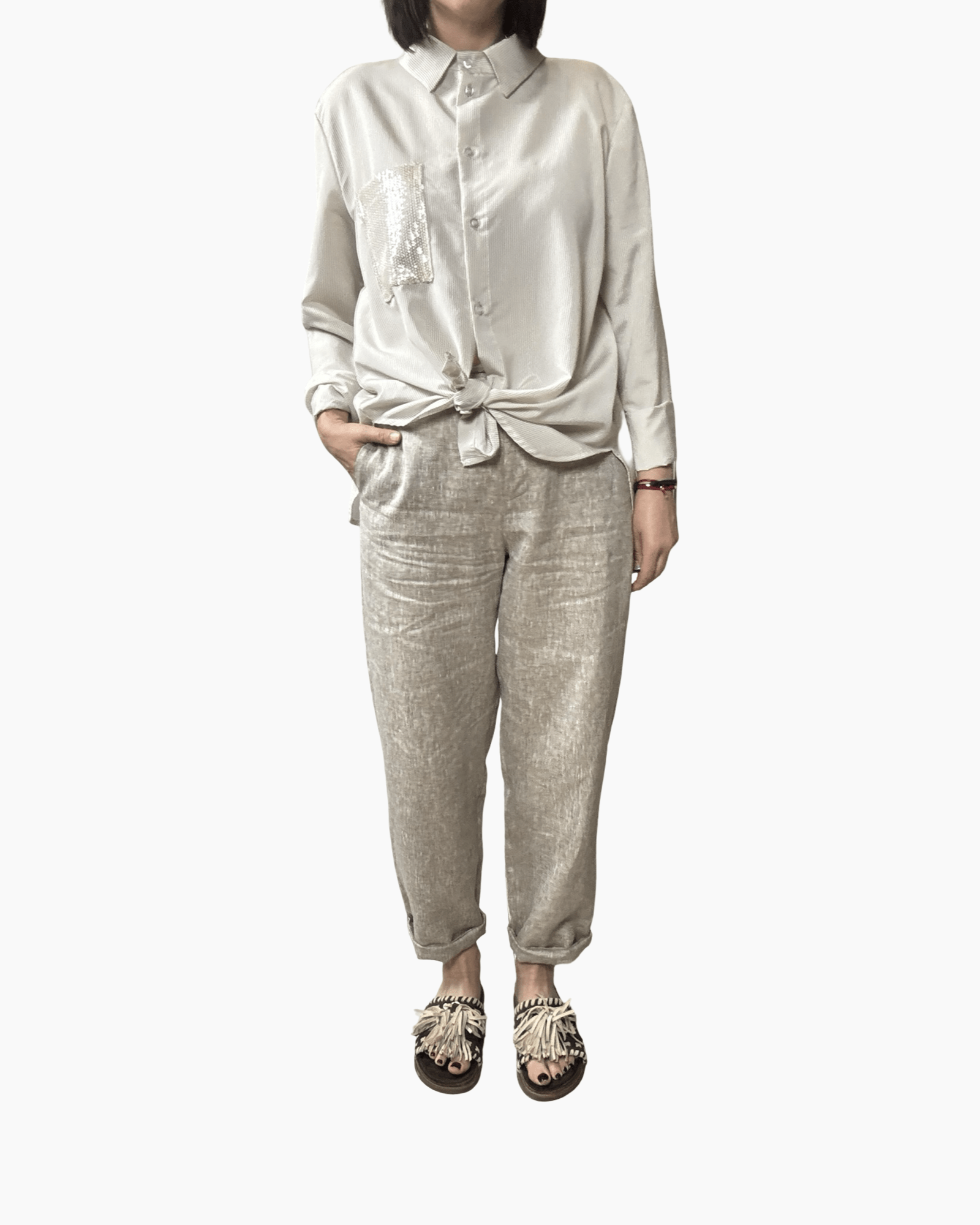 PANTALONE CARROT IN LINO VICOLO - XE BLU ABBIGLIAMENTO