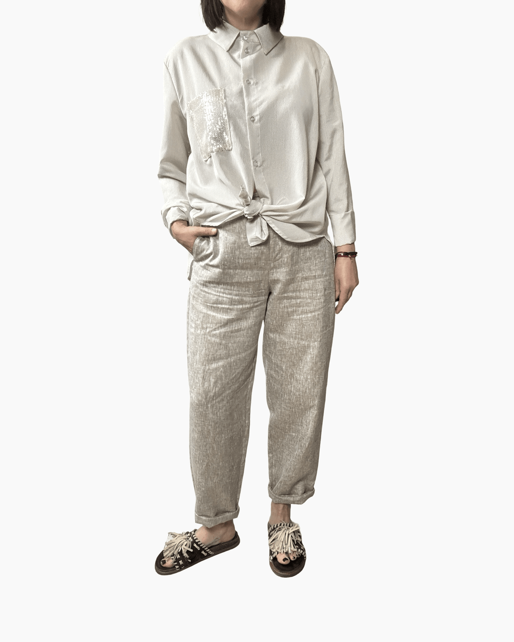 PANTALONE CARROT IN LINO VICOLO - XE BLU ABBIGLIAMENTO