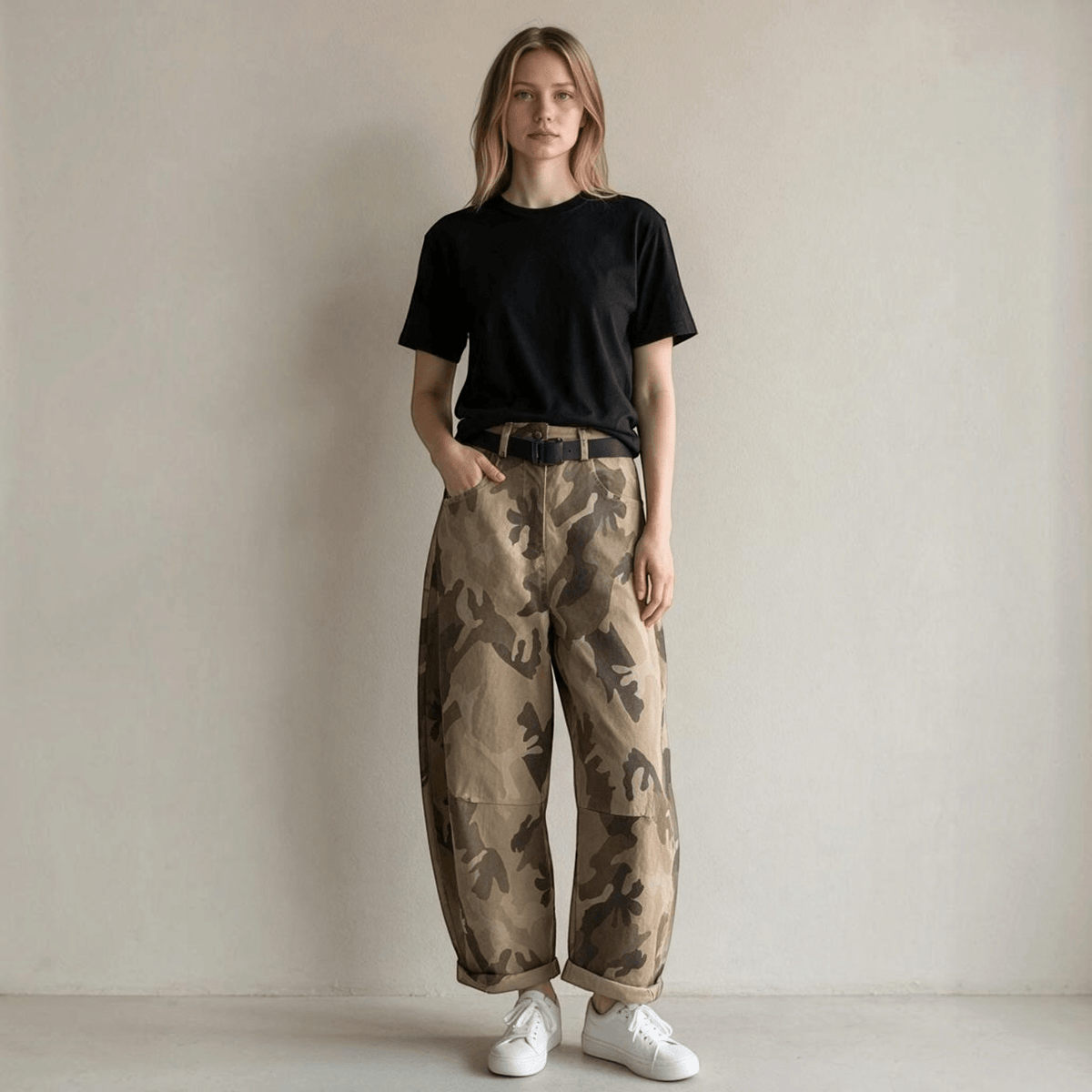 PANTALONE CARROT MIMETICO SUSY MIX - XE BLU Abbigliamento Donna