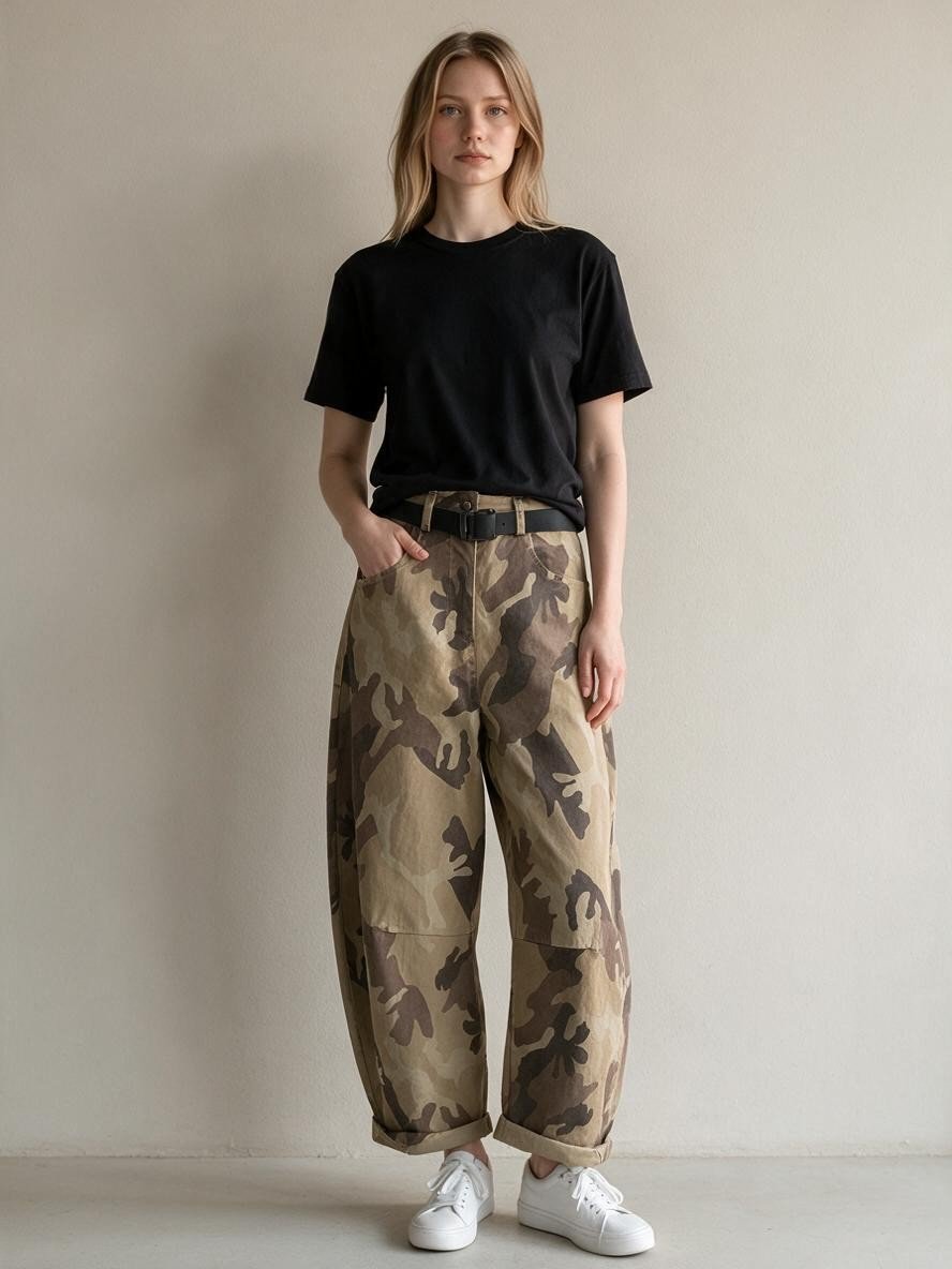 PANTALONE CARROT MIMETICO SUSY MIX - XE BLU Abbigliamento Donna