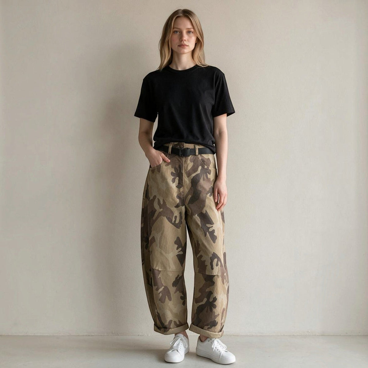 PANTALONE CARROT MIMETICO SUSY MIX - XE BLU Abbigliamento Donna