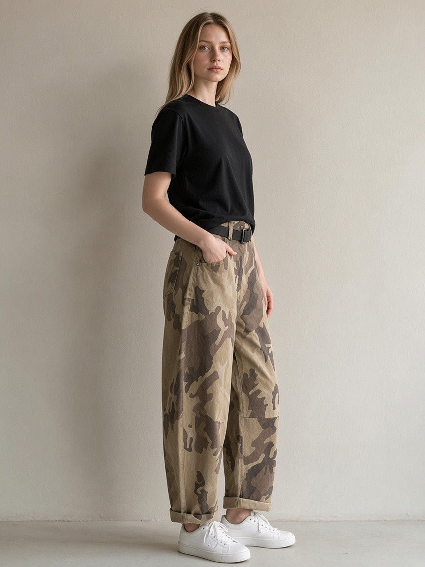PANTALONE CARROT MIMETICO SUSY MIX - XE BLU Abbigliamento Donna
