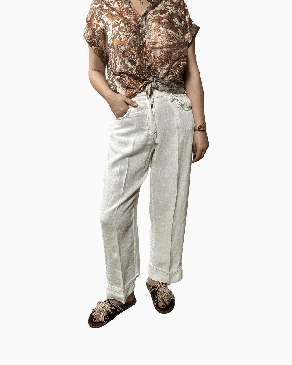 PANTALONE GAMBA DRITTA IN LINO SUSY MIX - XE BLU ABBIGLIAMENTO