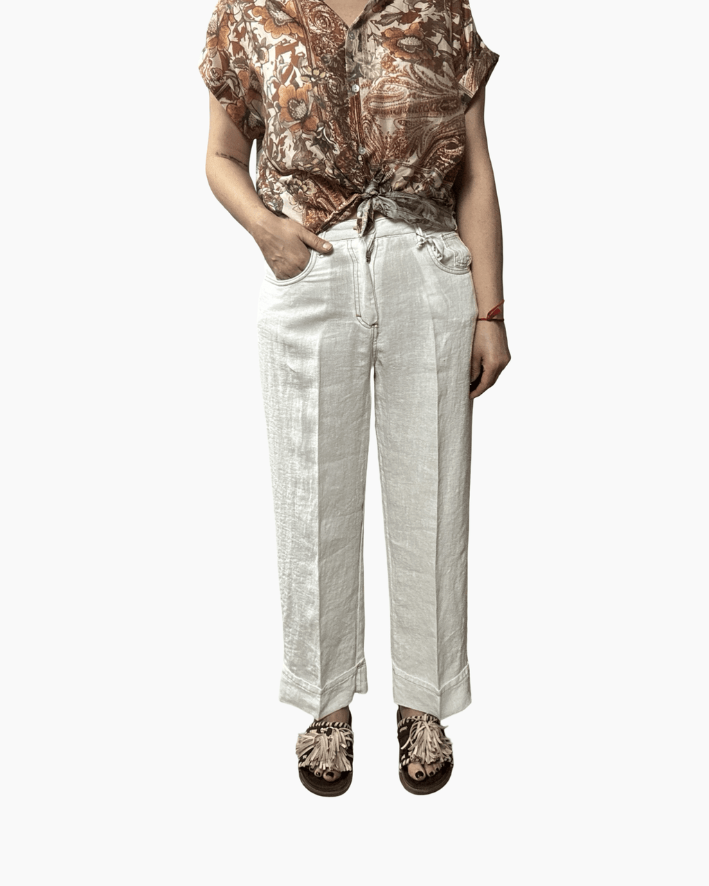 PANTALONE GAMBA DRITTA IN LINO SUSY MIX - XE BLU ABBIGLIAMENTO