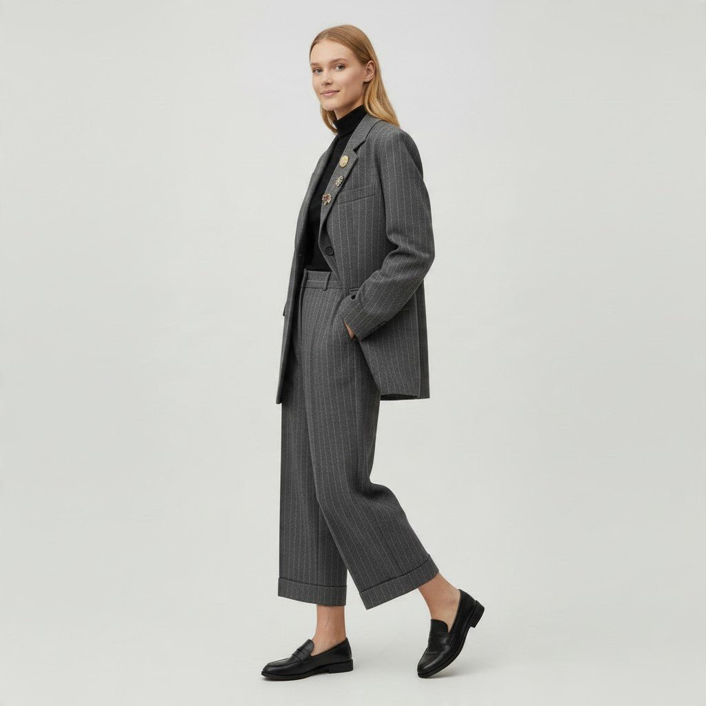PANTALONE GESSATO TENSIONE IN - XE BLU Abbigliamento Donna