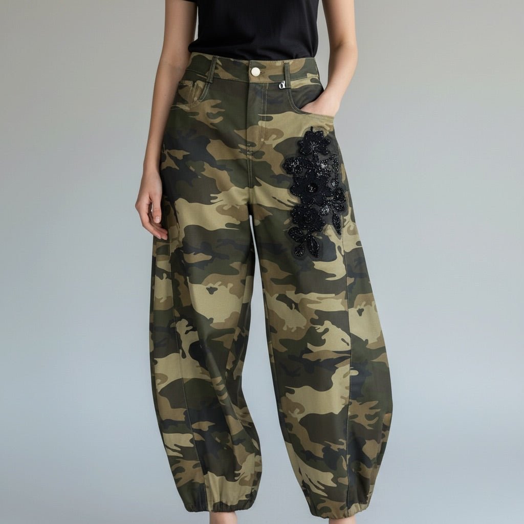 PANTALONE MIMETICO CON RICAMO DIXIE - XE BLU Abbigliamento Donna