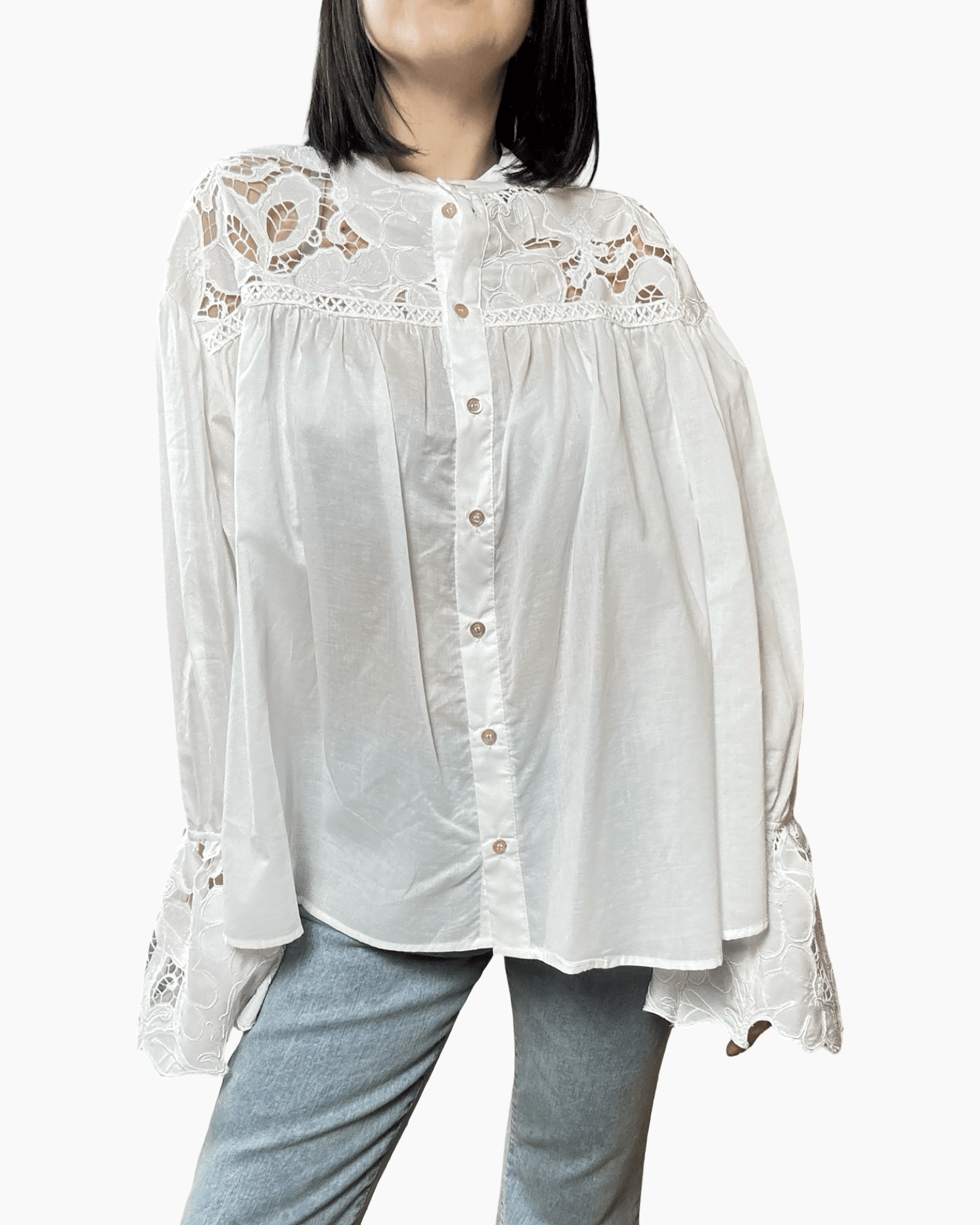 CAMICIA OVER CON PIZZO MACRAME' DIXIE - XE BLU ABBIGLIAMENTO