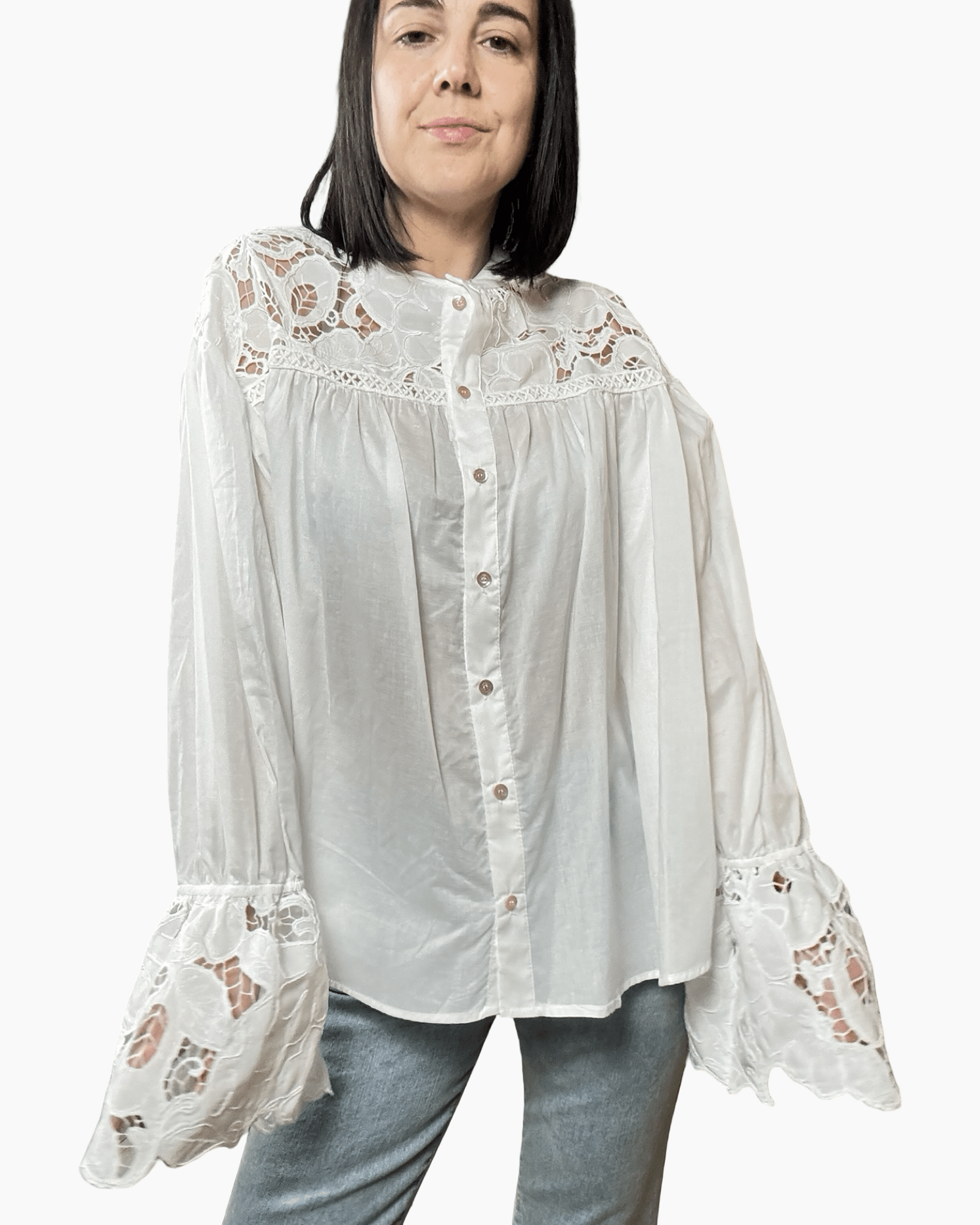 CAMICIA OVER CON PIZZO MACRAME' DIXIE - XE BLU ABBIGLIAMENTO