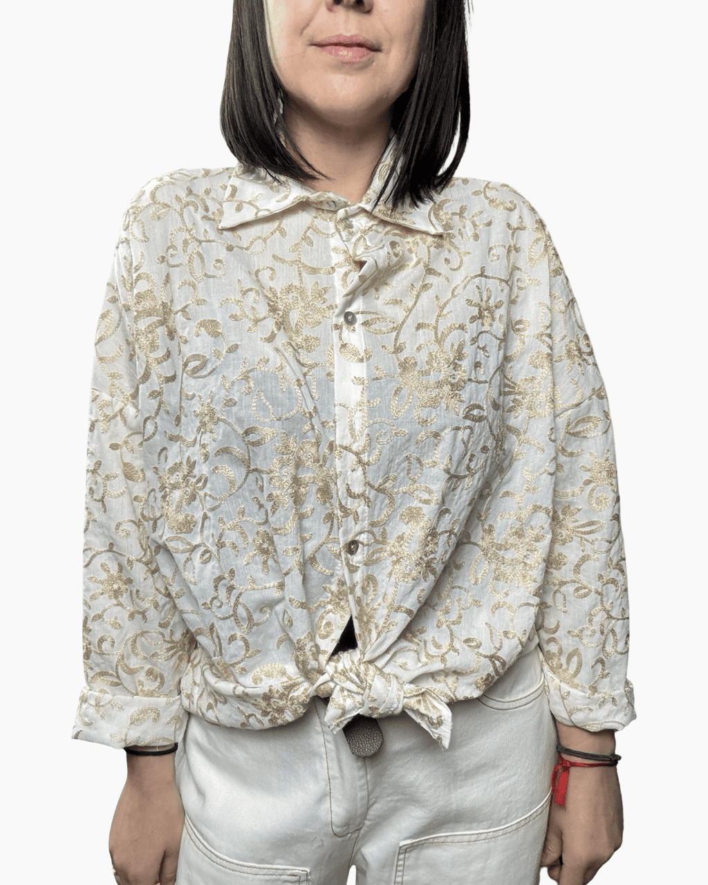 CAMICIA RICAMI ORO SUSY MIX - XE BLU ABBIGLIAMENTO
