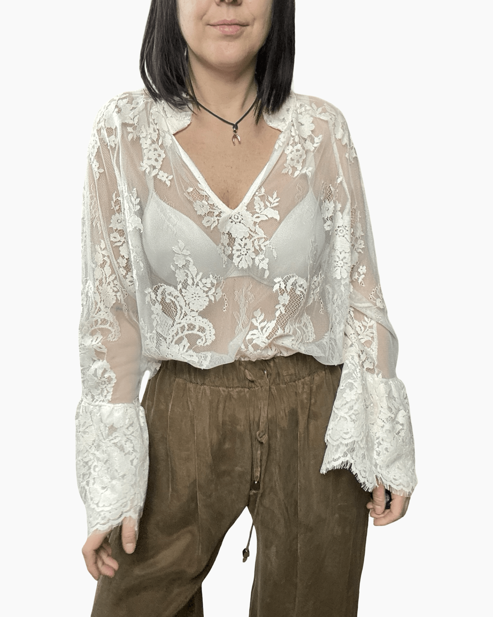 CAMICIA SCOLLO A V IN PIZZO TENSIONE IN - XE BLU ABBIGLIAMENTO