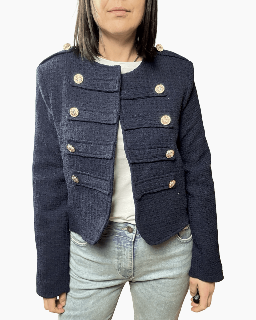 GIACCA CHANEL IN TWEED TENSIONE IN - XE BLU ABBIGLIAMENTO