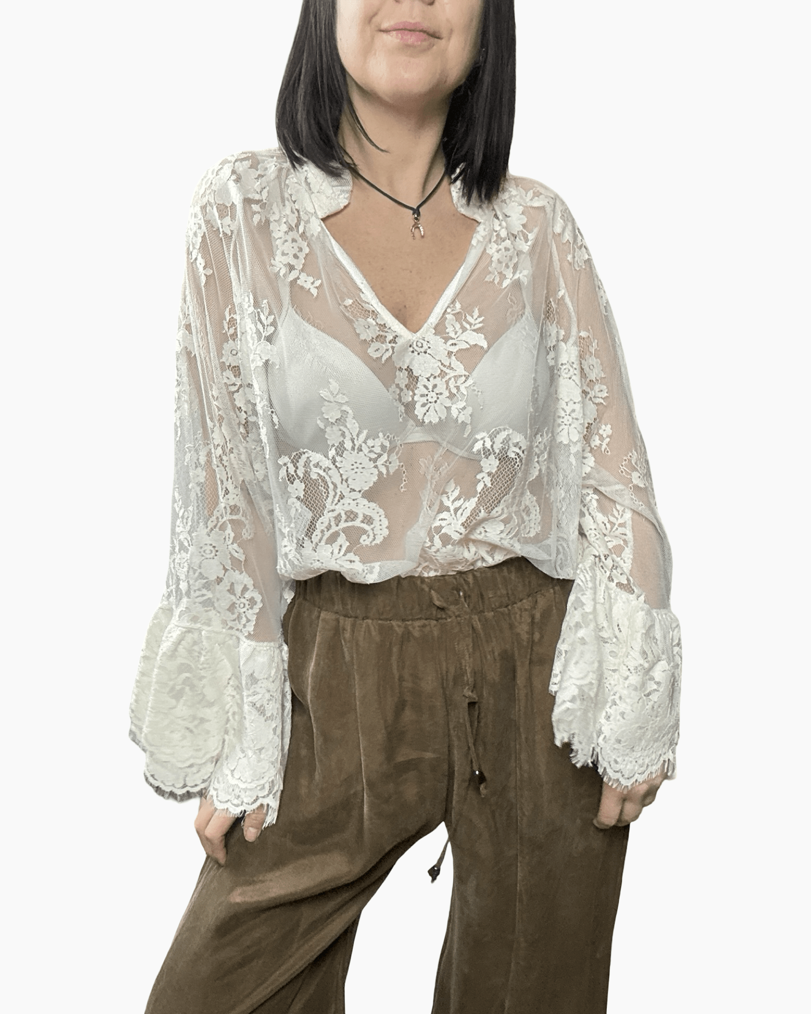 CAMICIA SCOLLO A V IN PIZZO TENSIONE IN - XE BLU ABBIGLIAMENTO