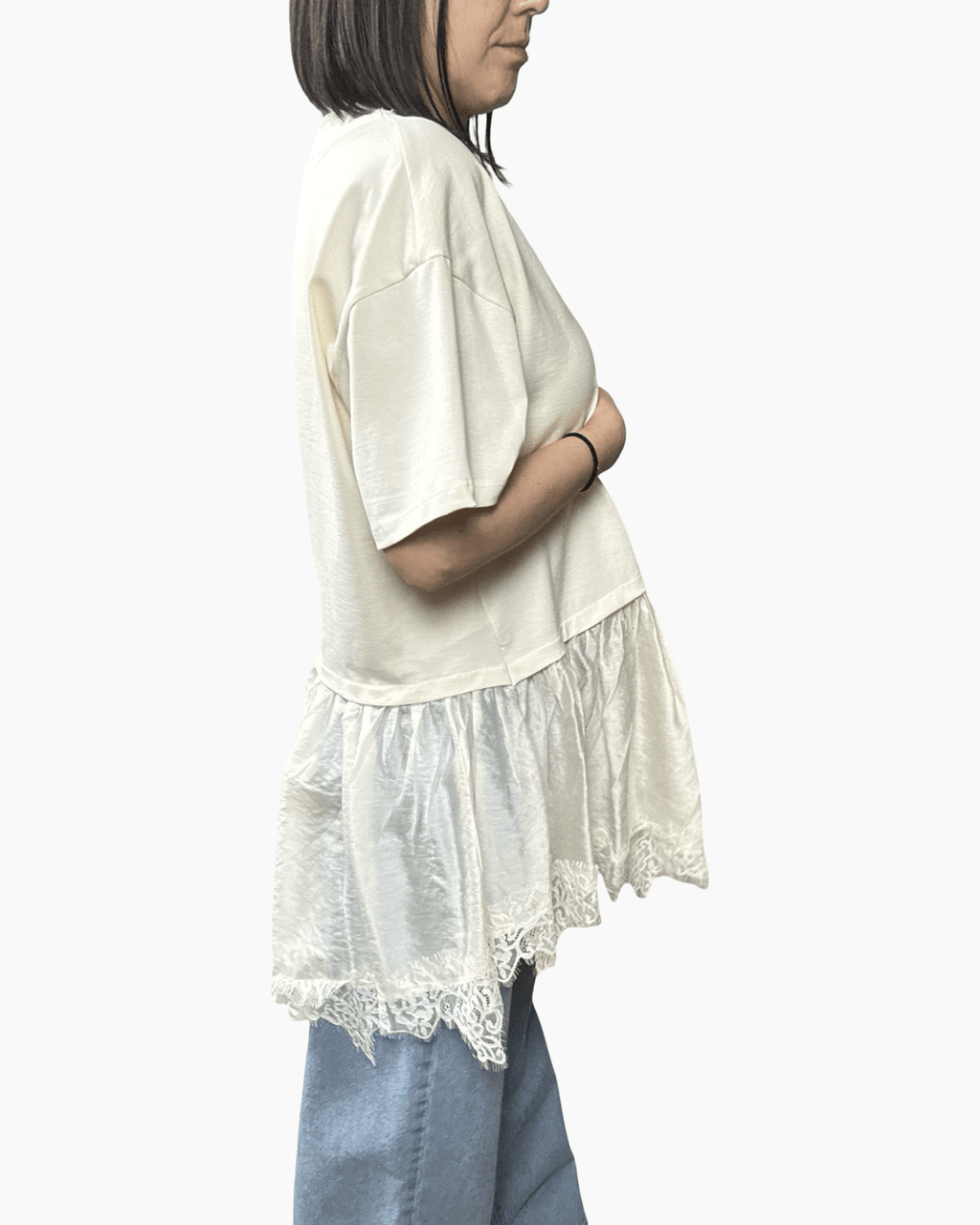 MAGLIA TAGLIATA SBIEGA CON PIZZO VICOLO - XE BLU ABBIGLIAMENTO